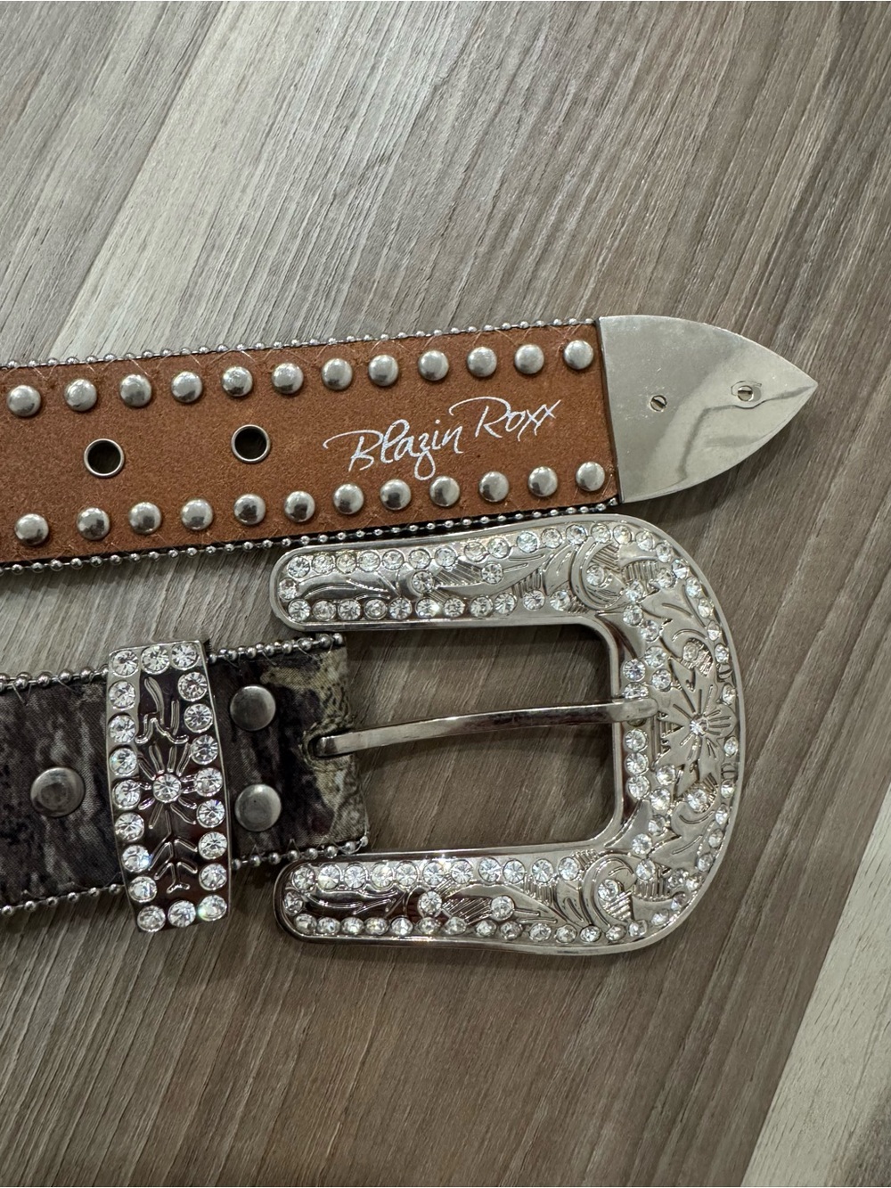 Blazin Roxx Brown Studded Western Belt with Crystal Buckle